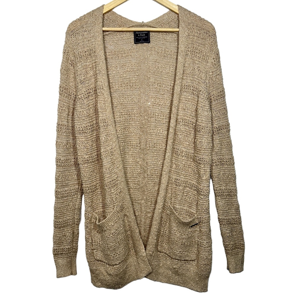 Abercrombie & Fitch Tan Ribbed Knit Pockets Long Sleeve Cardigan Sweater Size S
